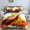Set Biancheria da Letto con Stampa Hamburger Vintage 3D per Amanti del Fast Food Copripiumino con Stampa Cheeseburger 3 Pezzi Copriletto Divertente Creativo Matrimoniale