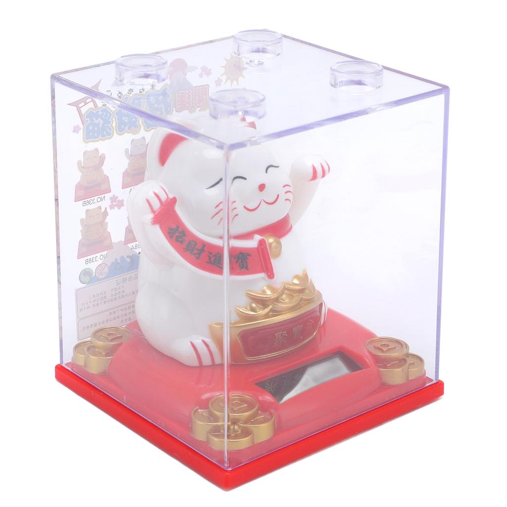 Solar Powered Waving Cat Good Luck Fortune Ornament   Welcoming Decor with Clear Cover