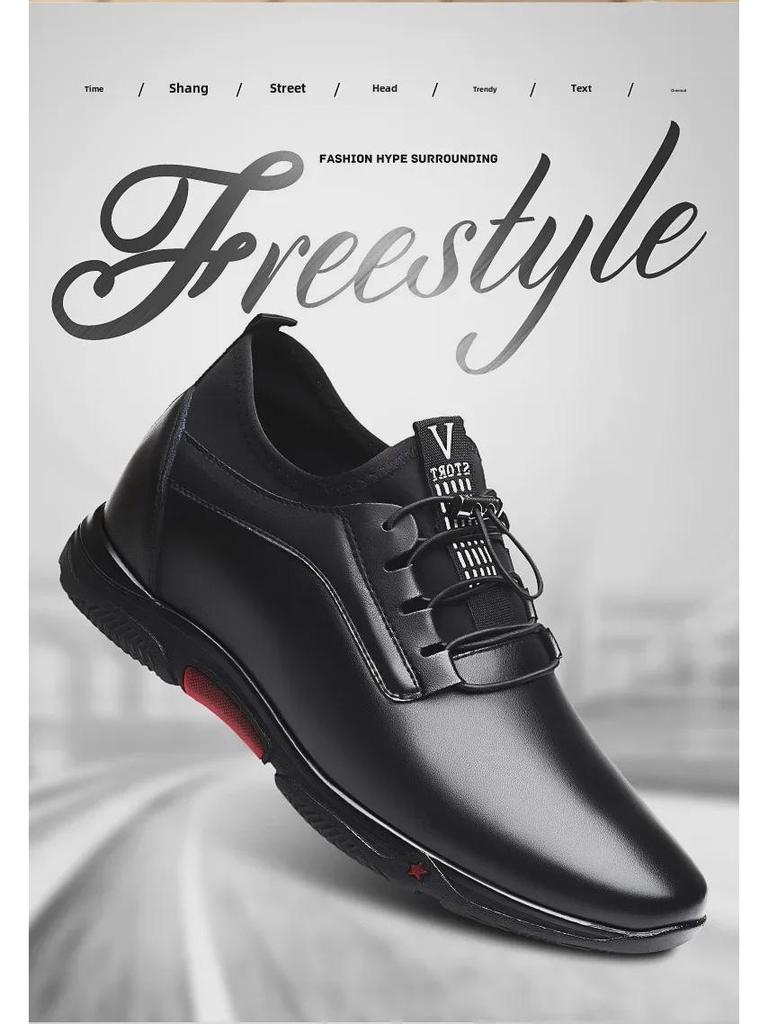 Męskie buty ze skóry naturalnej podwyższające wzrost: 6CM & 8CM Koreański Modny Biznesowy Casual
