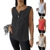 Women Vest Sleeveless Button Decoration Casual Tank Tops Solid Color Cotton Linen Lightweight Breathable Tops