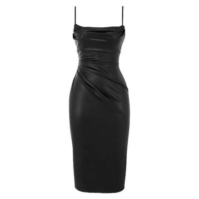 Party Dress for Women Nightclub Sexy PU Leather Pleated Suspender Dress for Women