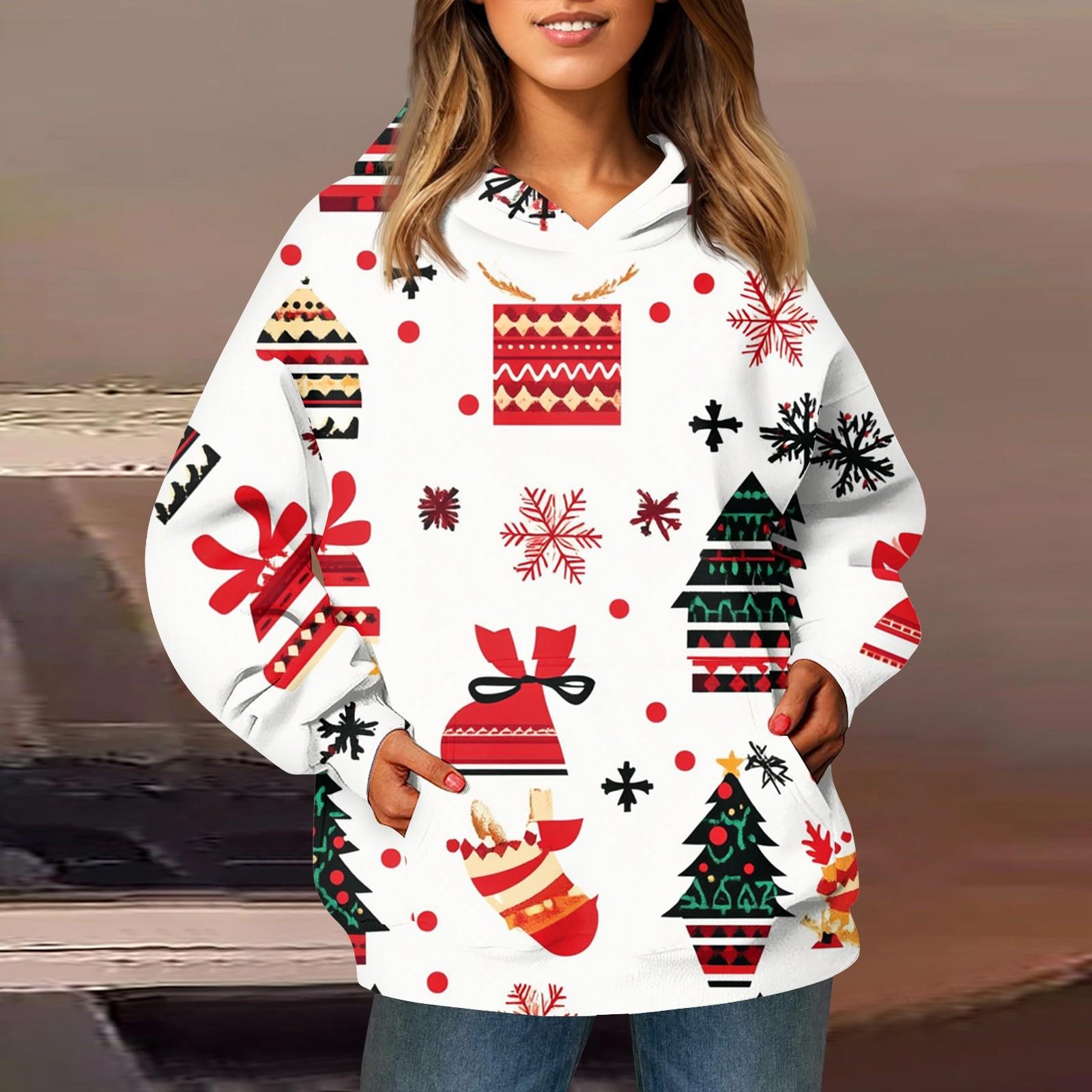 

Женская модная толстовка с длинным рукавом, рождественский принт «Снеговик», «Снежинка», с капюшоном и карманом XL белый