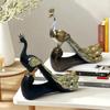 Resin Peacock Figurine Desktop Ornament Vintage Animal Statue Miniatures Bookshelf Living Room Home Decoration Collectible