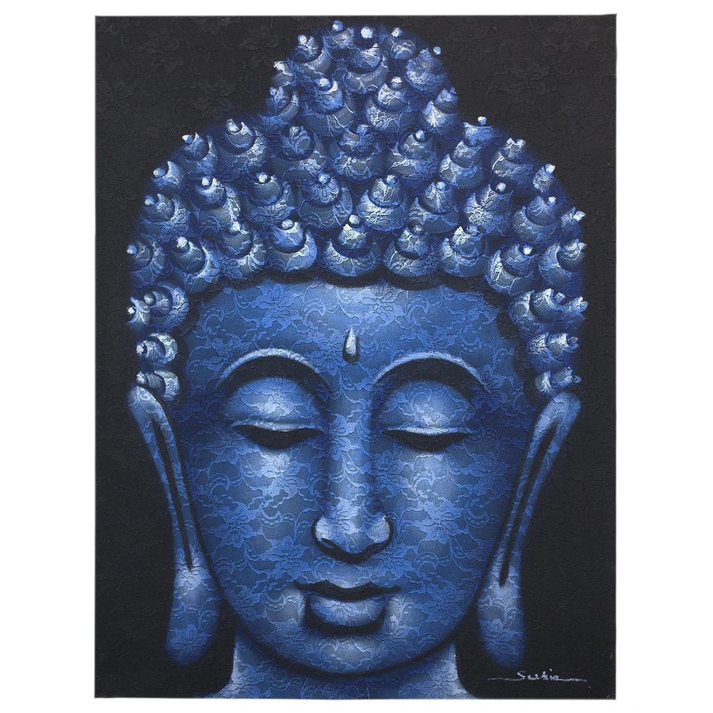 Framed Buddha Canvas Wall Art, Blue Brocade