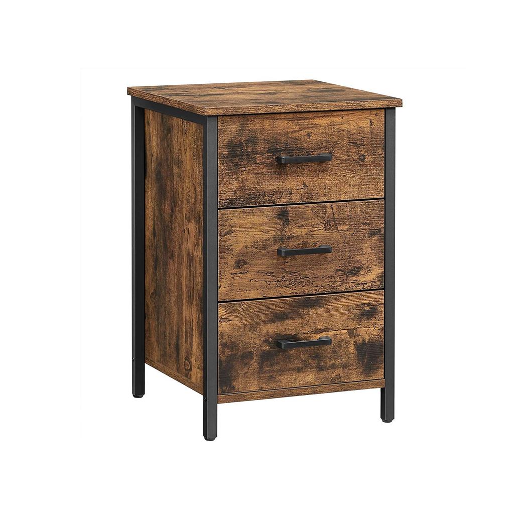 VASAGLE Bedside Table with 3 Drawers, Bedside Table, Side Table, Bedroom, Living Room, 40 x 40 x 60 cm, Industrial Design, Vintage Brown/Black