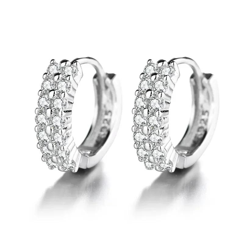 

Luxury Silver Color Stainless Steel Crystal Round Hoop Earring for Women Charm Zircon Dangle Earring Wedding Jewelry Colorfast