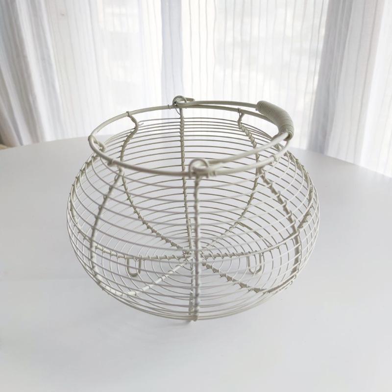 Round Hand-held Woven Iron Egg Basket for Kitchen Use
