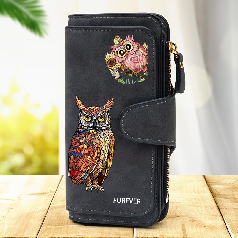 Owl Patterned Womens Long Wallet Multifunctional Portable Snap Button Coin Purse Perfect for Birthday Gifts Daily Commuting and Travel Versatile