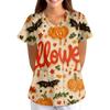 Women's Halloween Printed Loose V-Neck Pocket Short SleevUniform  Uniform