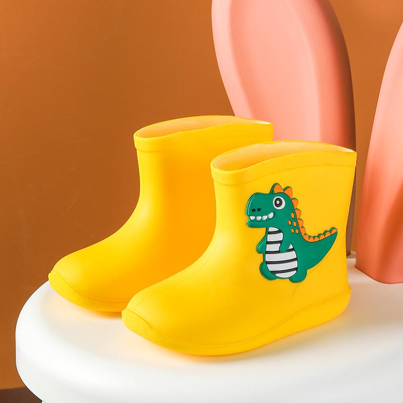 

Детские непромокаемые сапоги с мультяшным динозавром, со шнурком, на хлопковой подкладке, для мальчиков и девочек, идеально подходят для детского сада. Inner 14cm (Size 19-21)