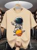 Unisex O Neck Tee Astronaut Planet Cartoon Print Cotton Short Sleeve Loose Summer Street Breathable Daily Casual Basic Wear Top