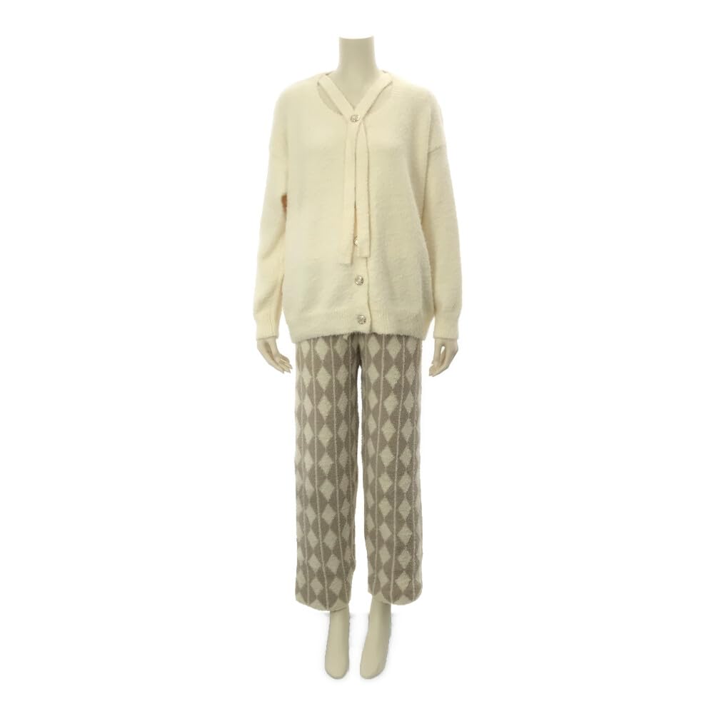 RAVIR Winter Fluffy and Cute Pajama Set and Pearl Button Luxury One Size Fits All Women's (Top Bottoms), Cardigan, Ivory,