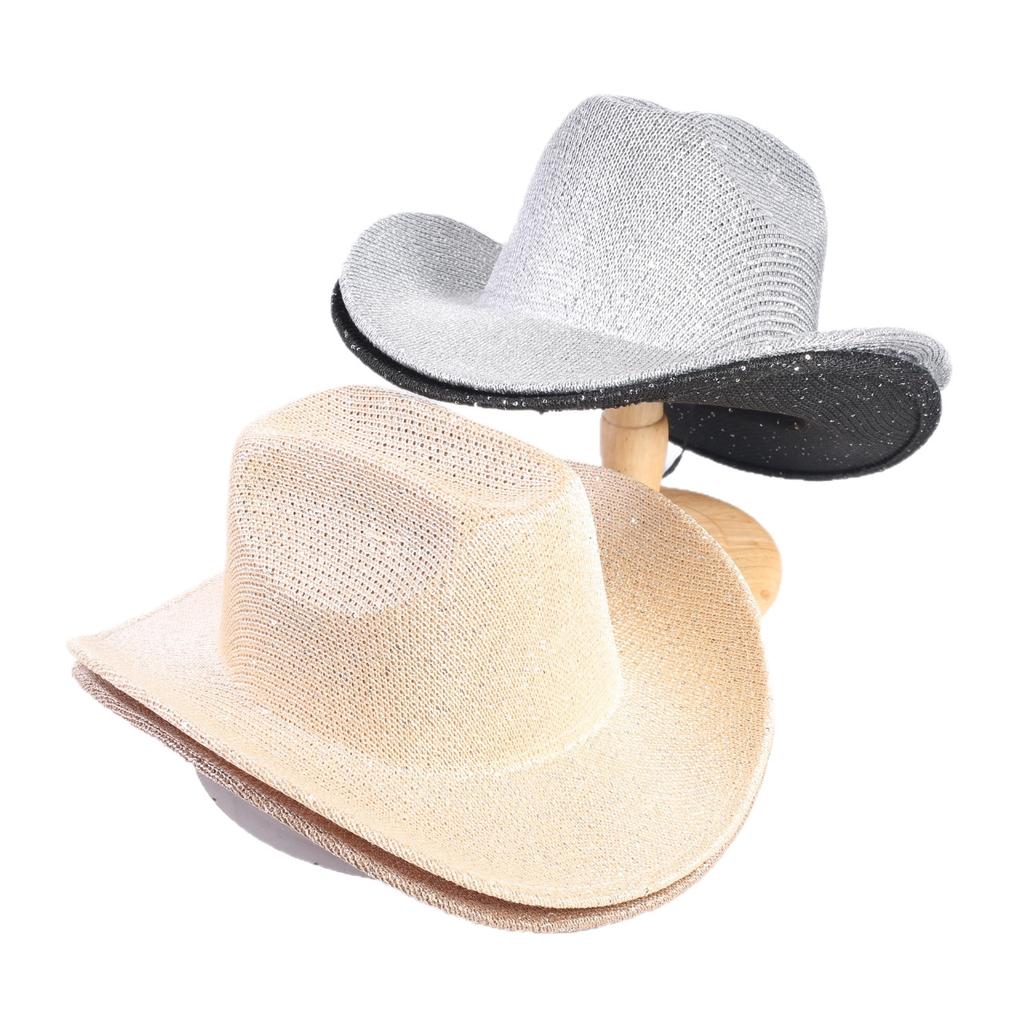 Popular European and American Classic Western Denim Straw Hat, Men's and Women's Fashion Outdoor Sunscreen Sequined Straw Hat