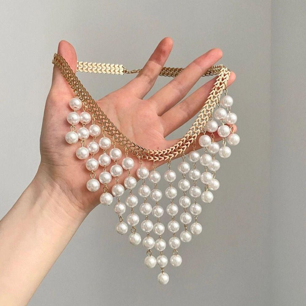 Sweater Chain Clavicle Chain Women Adjustable Imitation  Pearl Necklace  Gifts