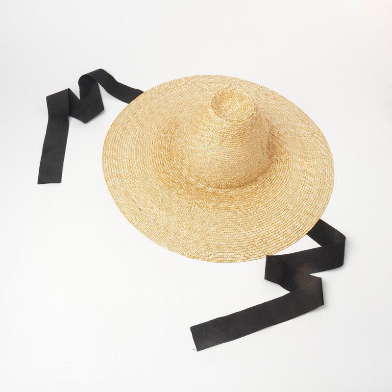 2025 New Elegant 15cm Wide Brim Sun Hat For Ladies Summer High-top Ribbon Hand-woven Black Hat Designer Style Hats Caps Men