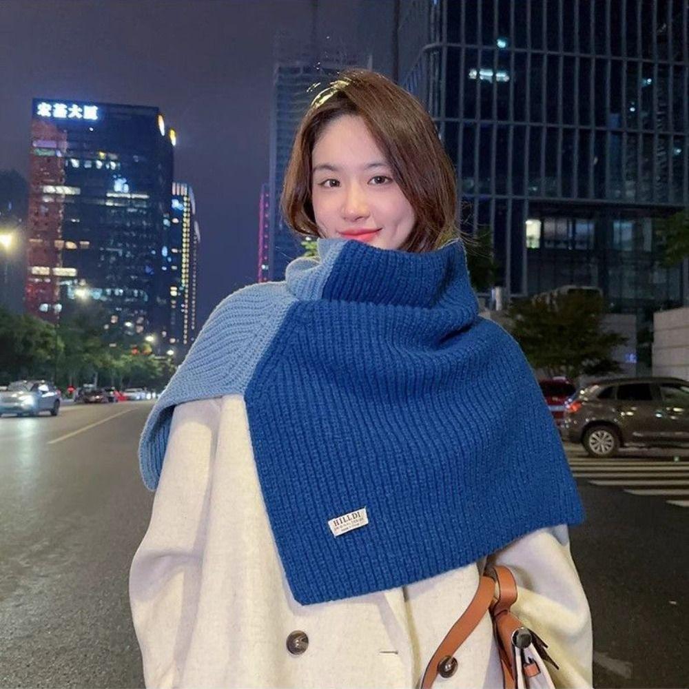 Contrast Color Shawl Wraps Warm Neck Wraps Irregular High Collar Shawl Winter