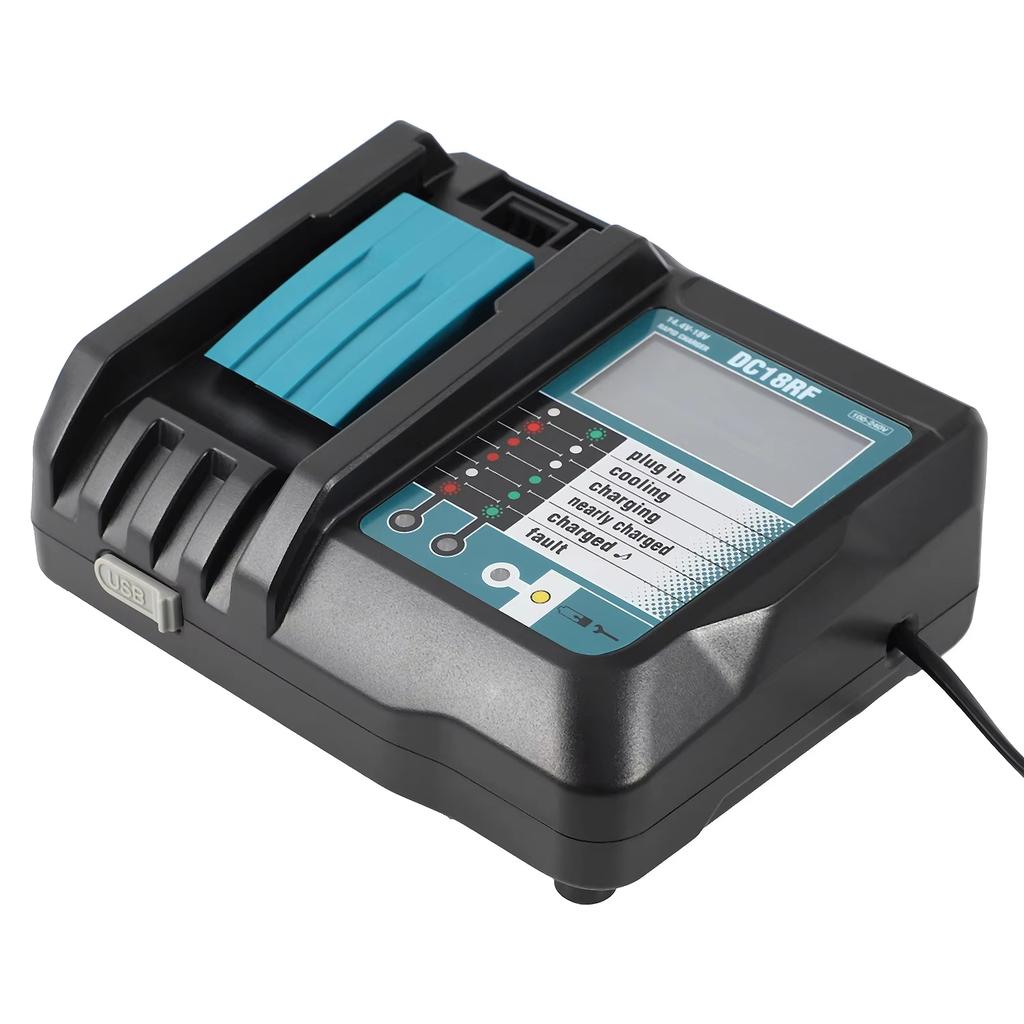 DC18RF Li-ion Super Fast Charger for Makita 14.4V-18V Lithium Battery BL1860B,BL1830,,BL1415,BL1440 with LED Screen, USB Port