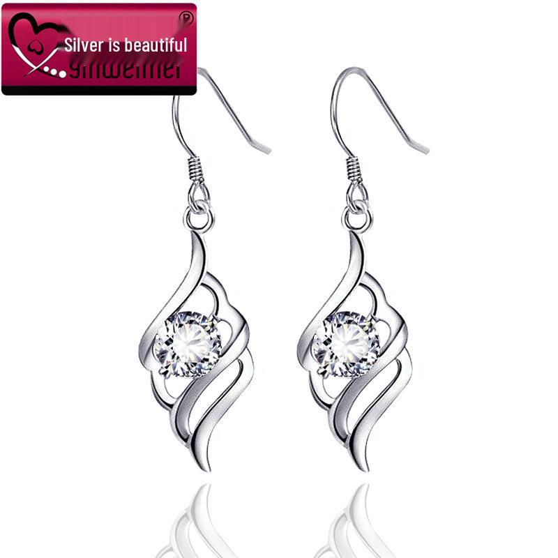 S925 Sterling Silver Angel Feather Stud Earrings - Korean Style Simple Wings, Versatile Jewelry for Christmas