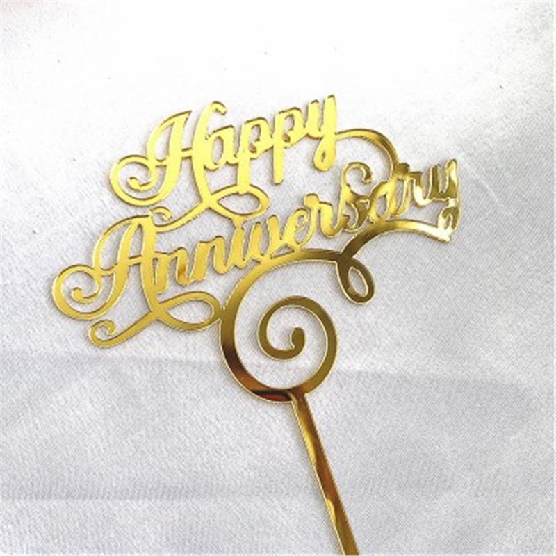 Aomily Food Grade 10pcs/Set Happy Anniversary Bright Acrylic Cake Topper 12 Kinds of Happy Party Topper Cake Decorating Supplies