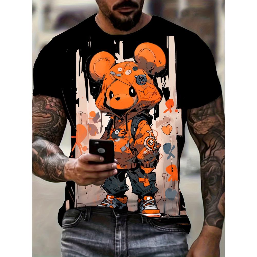 Men's Kids Casual Fashion T-shirt 3D Printing Anime Bear Pattern Printed T-shirt For Summer Daily Outdoor Streetwear Oversized Tops