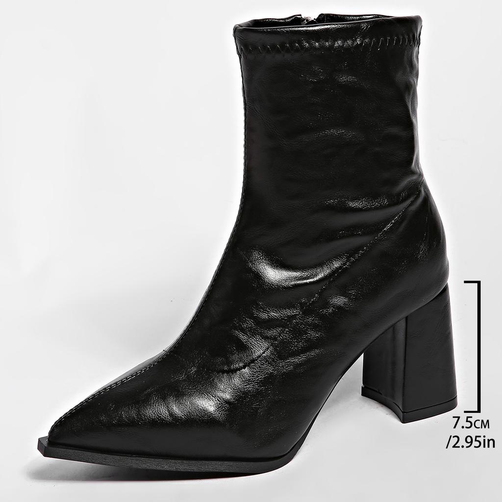 Luxury Leather Women Ankle Boots Plush Warm Zipper Close Modern Boots High Heels Shoes Woman Boats Botines Para Mujeres