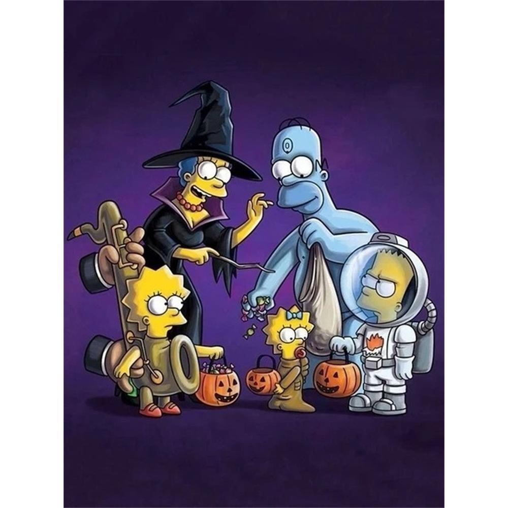 

Disney Diamond Painting The Simpsons Halloween Theme Art Painting 5D Mosaic Art DIY Cross Stitch Embroidery Set Full Diamond Home Decor Gift Round 20x30cm