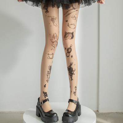 JK Lolita Girls Tights Tattoo Y2k Girls Thigh High Stockings Pantyhose Women Sexy Lingerie Female Hosiery Women Tights Pantyhose