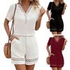 Completo Estivo Due Pezzi Donna Top e Pantaloncini T-shirt Scollo a V Traspiranti Colore Unito Casual Maniche Corte Camicie Pantaloncini Suit