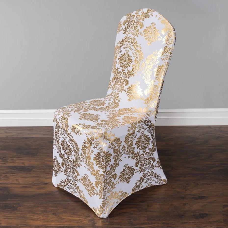 Bronzing Gold Silver Floral Spandex Chair Covers Washable Stretch Seat Covers for Wedding Birthday Party Holiday Decoration