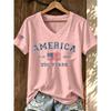 ilstile Women's America 250 Years Print T-Shirts Summer Short Sleeve Casual Loose T Shirt V Neck Tops White Tees Hot Sale