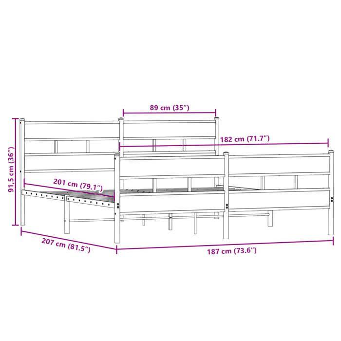 VidaXL Metal Bed Frames Without Mattress Sonoma Oak 180x200 Cm, Double Bed, Bedroom Furniture, Guest Bed, 3308472