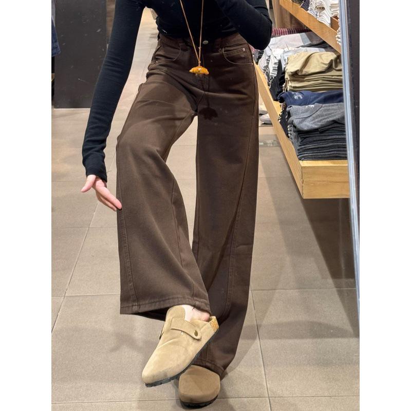 Plus Size High Waist Velvet-Lined Retro Jeans - Slimming Straight & Wide Leg for Autumn/Winter Women XL