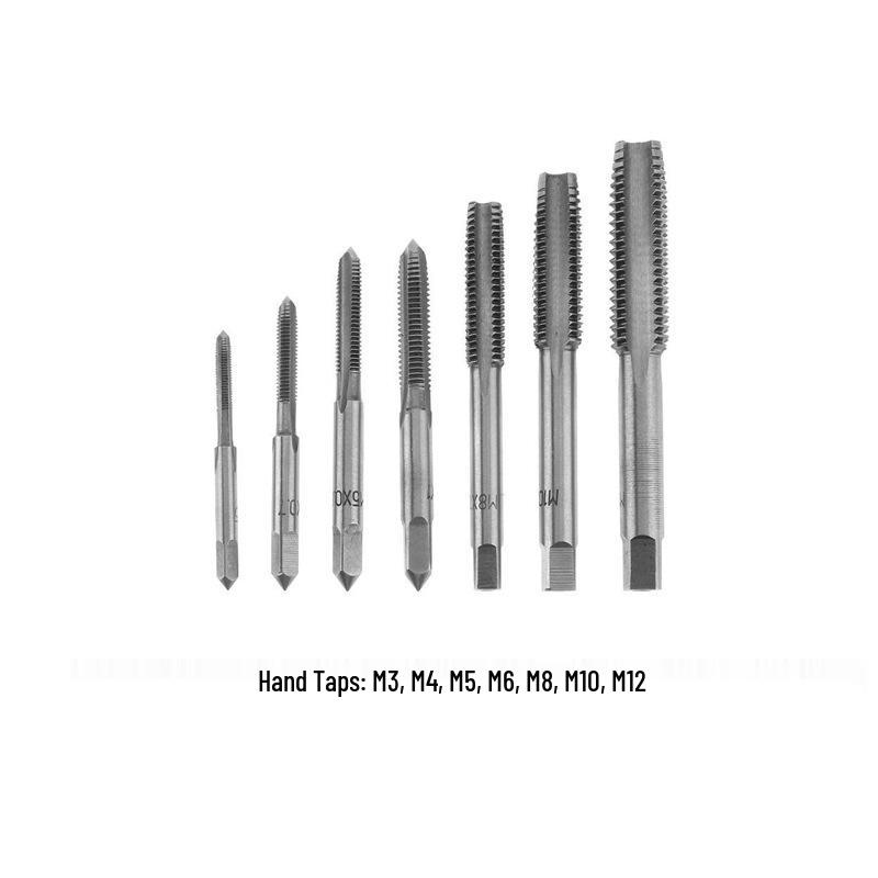 Eight-Piece Hand Threading Tap and Wrench Set, 3-12mm Range