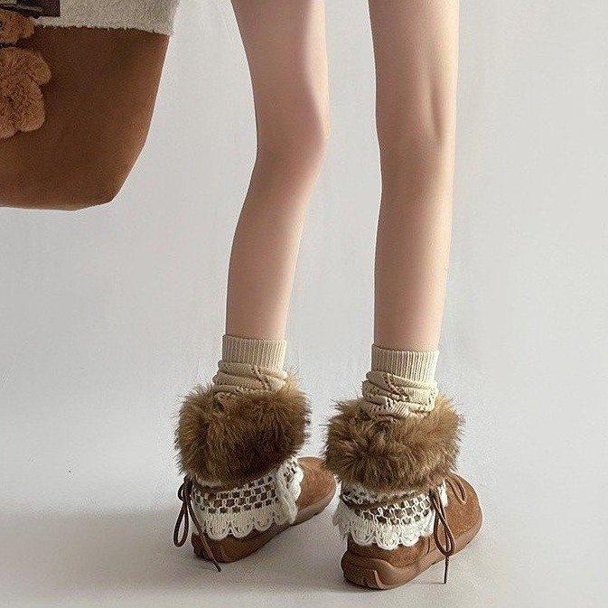 Mao Mao boots snow boots winter thick-soled retro piled cute Mori Mao tube heightening niche warm cotton shoes