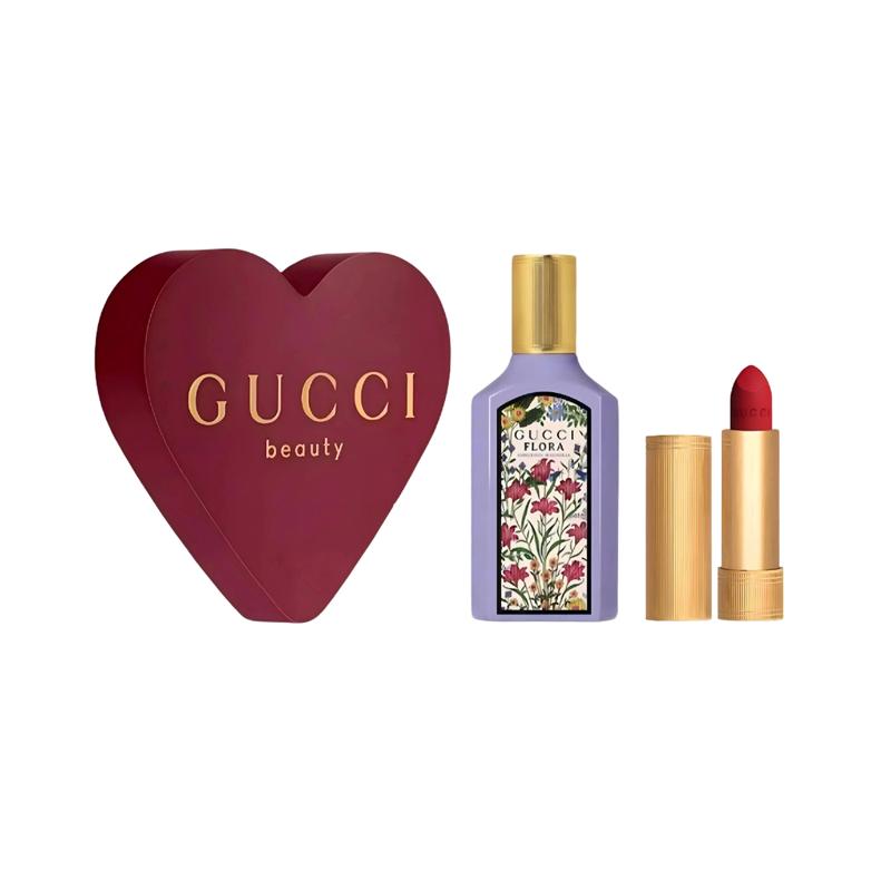 Gucci Perfume Set Dreamy Mulan Gold Tube Lipstick Color Velvet Mist Two-piece Set: Qimeng Mulan Women's Perfume 50ml + Velvet Mist Lipstick #25 3.5g
