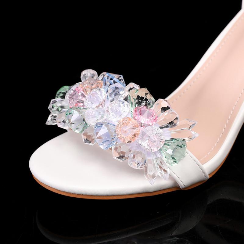 Summer Crystal Flowers Decoration Women Gladiator Sandals Big size 35-43 Comfortable Thick High heels Sweet Party Shoes