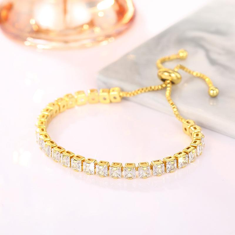 Luxury Jewelry Cubic Zircon Ice Cut Adjustable Chain Bracelet Square Tennis Bracelet for Men Women Unisex