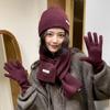 New Red Hat Scarf Gloves Set Ear Protection Thickened Knitted Woolen Cap Warm Cotton New Year Winter Beanie Hats Christmas Gift