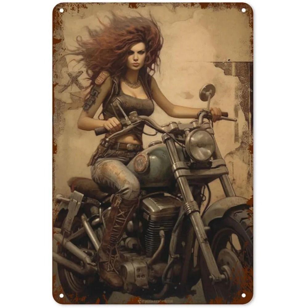 Vintage Motorcycle Girls Metal Tin Sign Garage Bar Decor