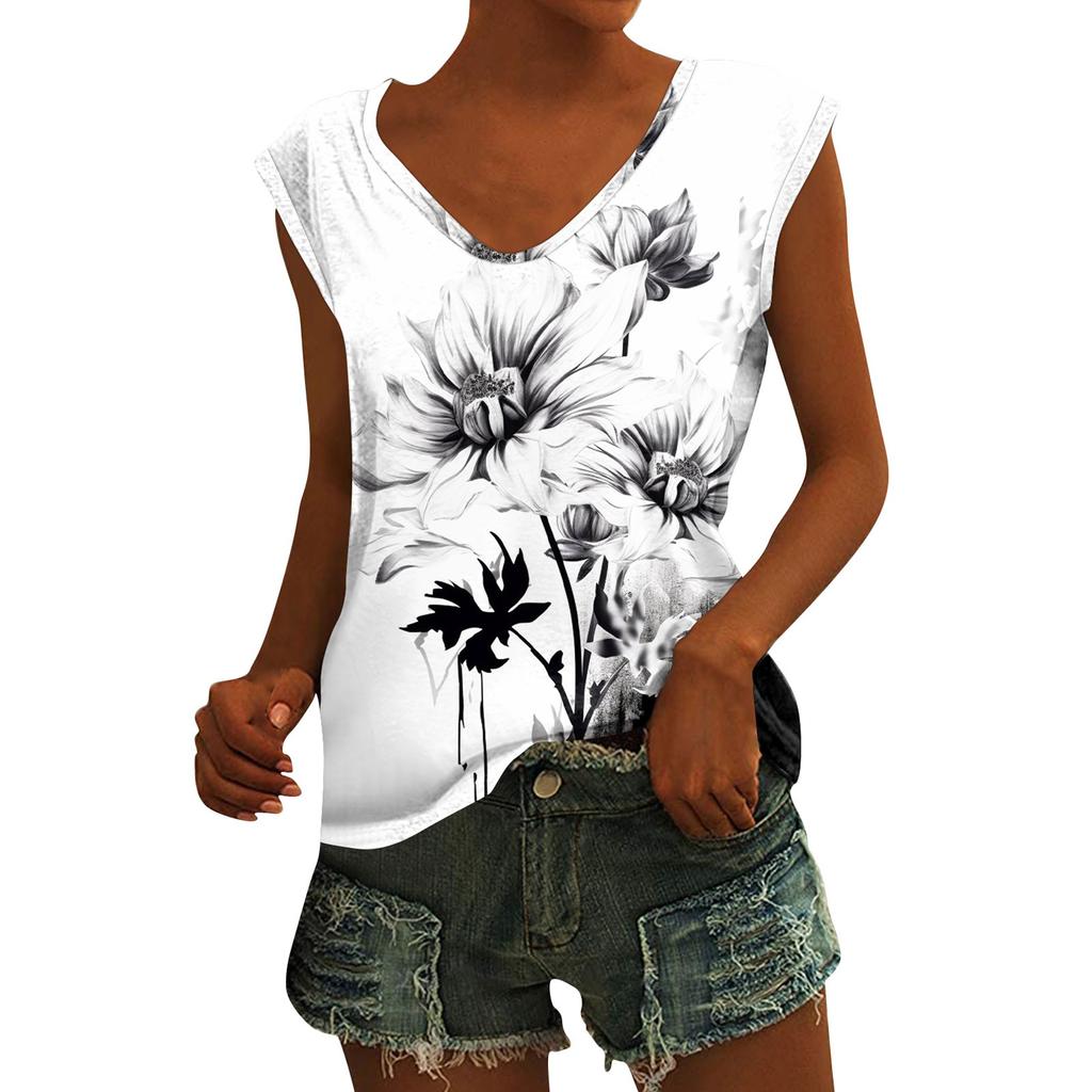 Damska luźna bluzka z krótkim rękawem i dekoltem w serek