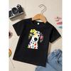 European sizes Girls Cute Floral Dog Print T-Shirt, White Short Sleeve Crew Neck Tee, Casual Summer Top for Kids