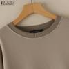 ZANZEA Women Casual Crew Neck Long Sleeve Loose Pullover Sweatshirt