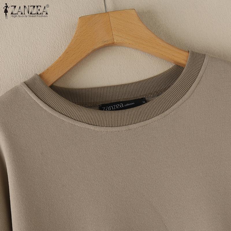 ZANZEA Women Casual Crew Neck Long Sleeve Loose Pullover Sweatshirt