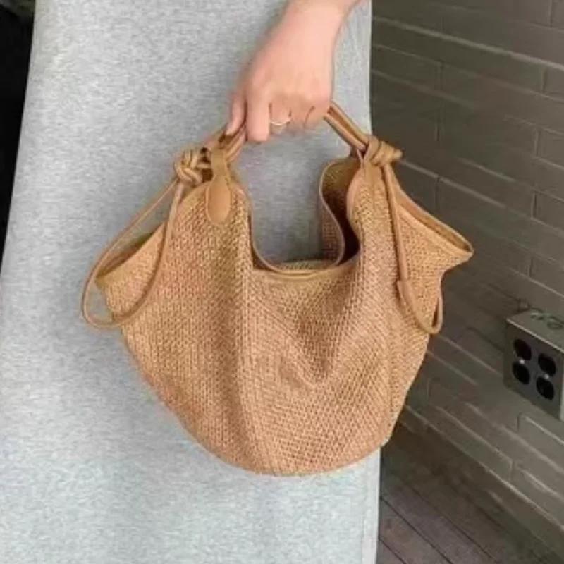 Sumner Damen Lässige Strandtasche Unterarmtaschen Damen Grasgewebte Handtaschen Damen Strandurlaub Retro Gewebte Umhängetasche Dame