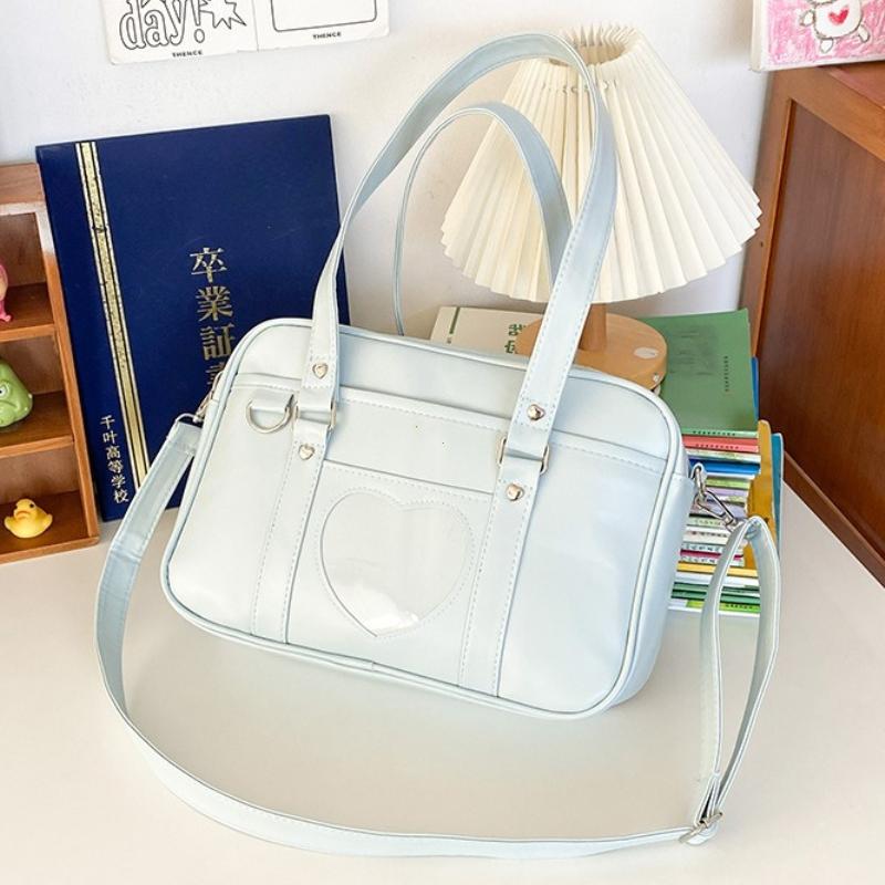 Market-6 Dames Jk School Handtas Grote Capaciteit PU Anime Crossbody Tas Transparante Liefdeshart Schouder Uniform Tas voor Winkelen Pendelen 32x10x23cm blauw