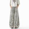 Mens Loose Straight Leg Plaid Pants Casual Wide Trousers Elastic Waist Fall Daily Wear