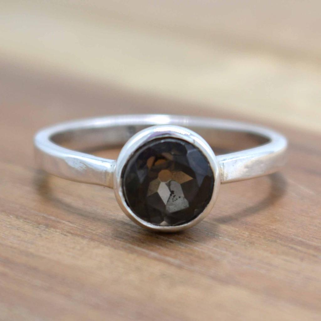 Smoky Topaz 925 Sterling Silver  Ring,  Round Gemstone Handamde Women Statement Ring Jewelry