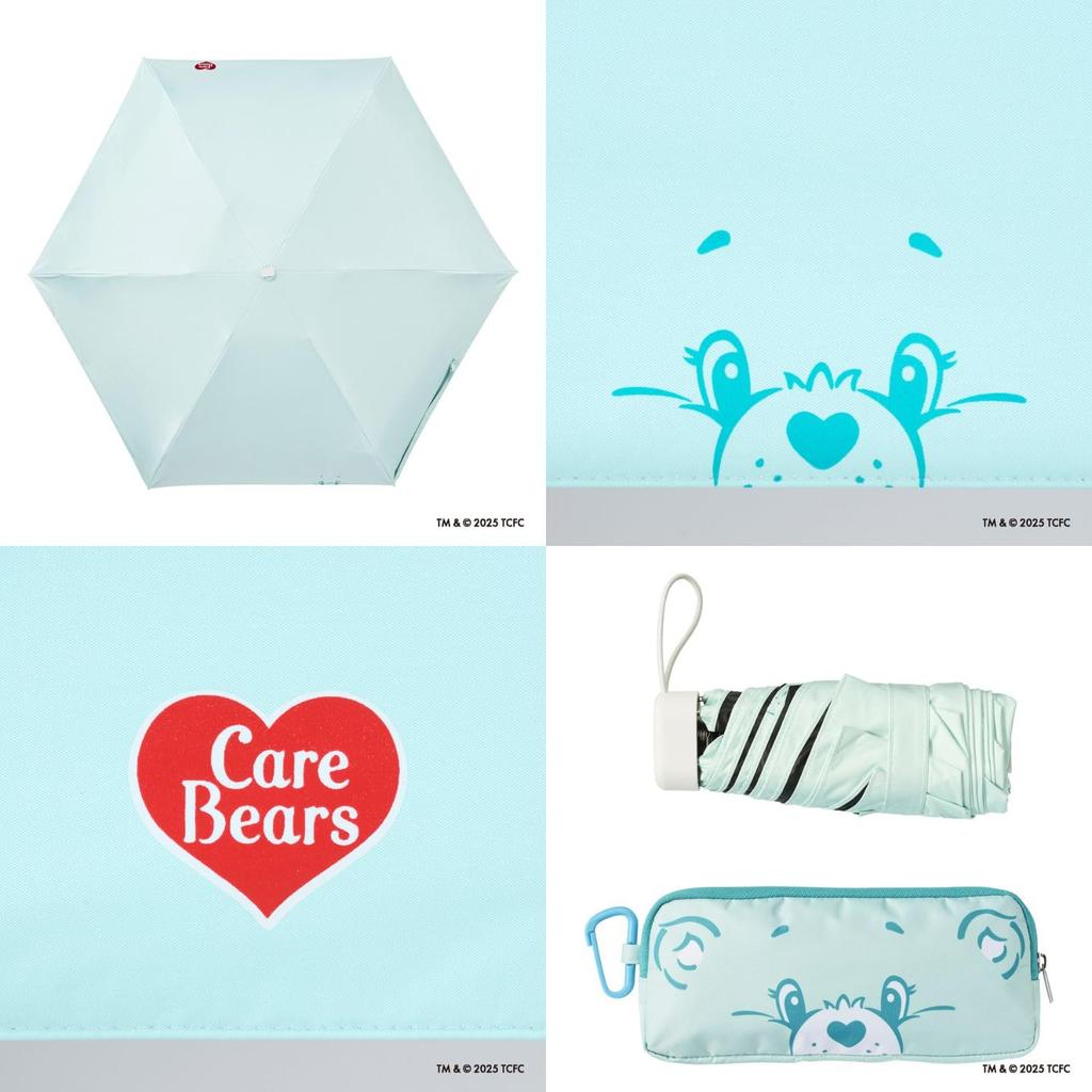 Moonbat CARE Compact Folding Parasol with Heat and Light UV Suitable for Sun and Includes Carabiner and WISH Mint Green BEARS™ (Care Bear™) Blocking,