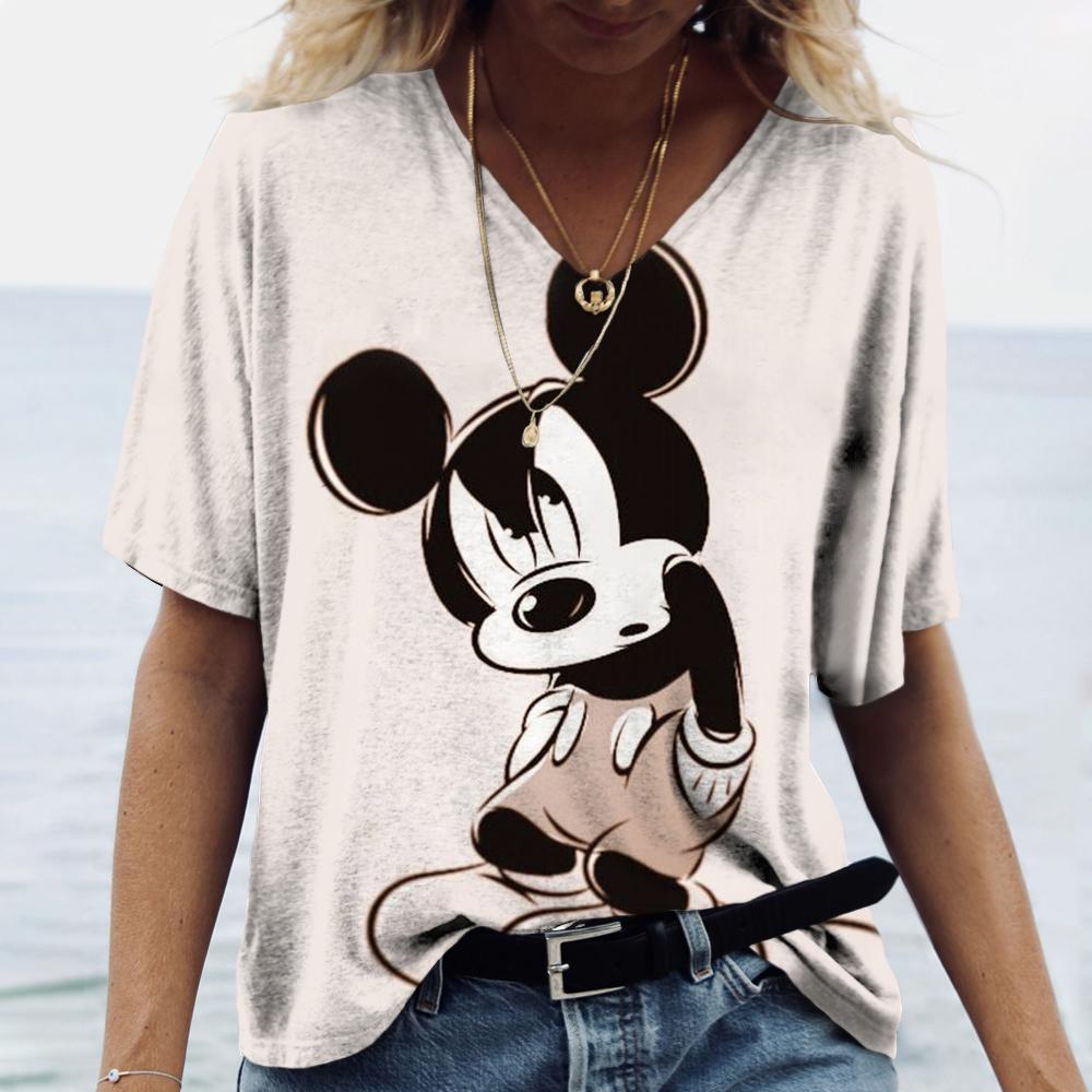 Casual Loose Top V-neck Versatile Short Sleeve Fashion Print T-Shirts Women’s