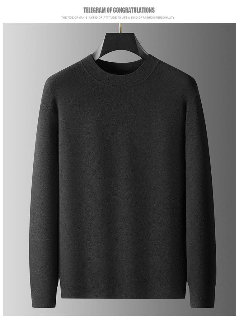 Men's Plus Size Silk Velvet Knitwear: Autumn/Winter 2025 Casual Round Neck Wool Sweater.